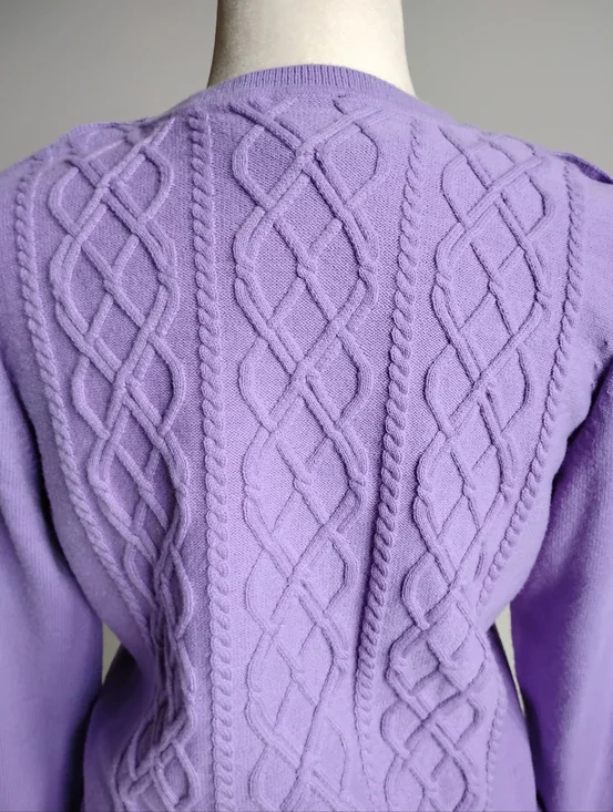 Talbots Lambswool Blend Cable Knit Sweater Lilac Purple Pastel Classic Size LPet - Picture 9 of 14